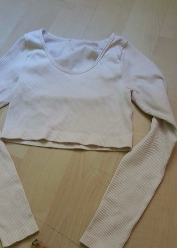 Beyaz Uzun Kollu Crop Top