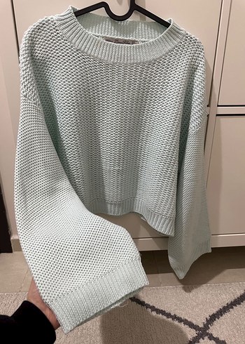 l Beden Gri Örgü Kadın Triko Sweatshirt