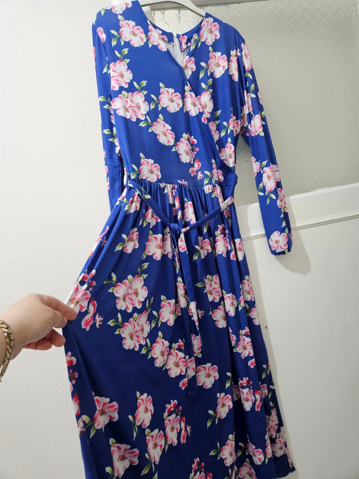 Mavi Çiçekli Uzun Bohem Elbise - Görsel 2