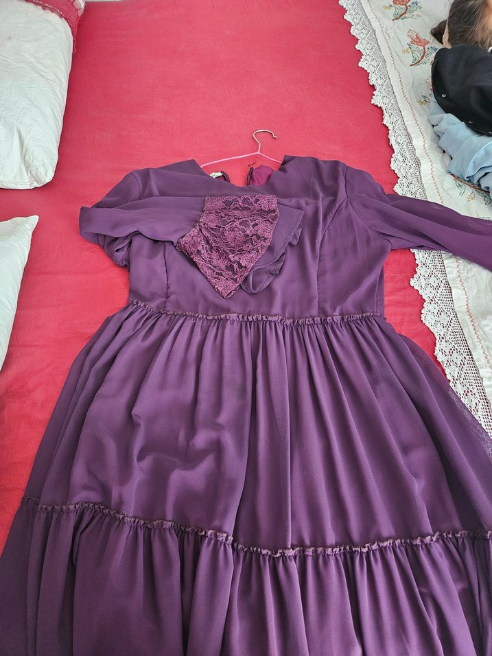 Mor Uzun Kollu Hamile Abiye Elbise - Görsel 2