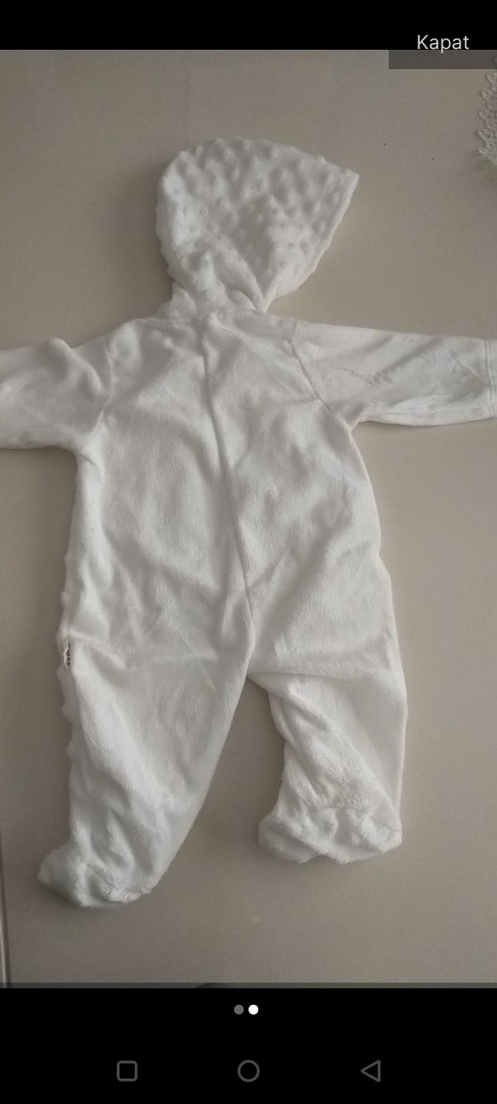Kapüşonlu Beyaz Bebek Kız Tulumu - Görsel 2