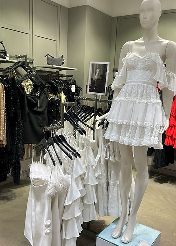 Beyaz Mini Elbise, After Party, Bride, Dantelli - Görsel 3