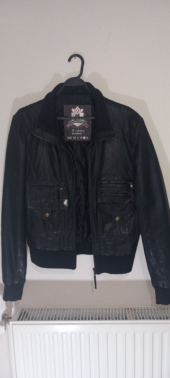 Kadın Siyah Deri Biker Ceket - Görsel 2