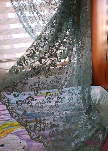 Brıllant marka Mavi işlemeli Mavi Parlak Tül Perde - Görsel 5