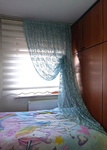 Brıllant marka Mavi işlemeli Mavi Parlak Tül Perde - Görsel 4