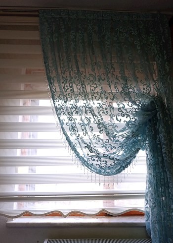 Brıllant marka Mavi işlemeli Mavi Parlak Tül Perde - Görsel 2