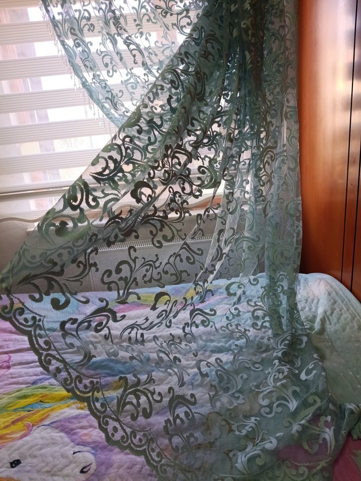 Brıllant marka Mavi işlemeli Mavi Parlak Tül Perde - Görsel 5