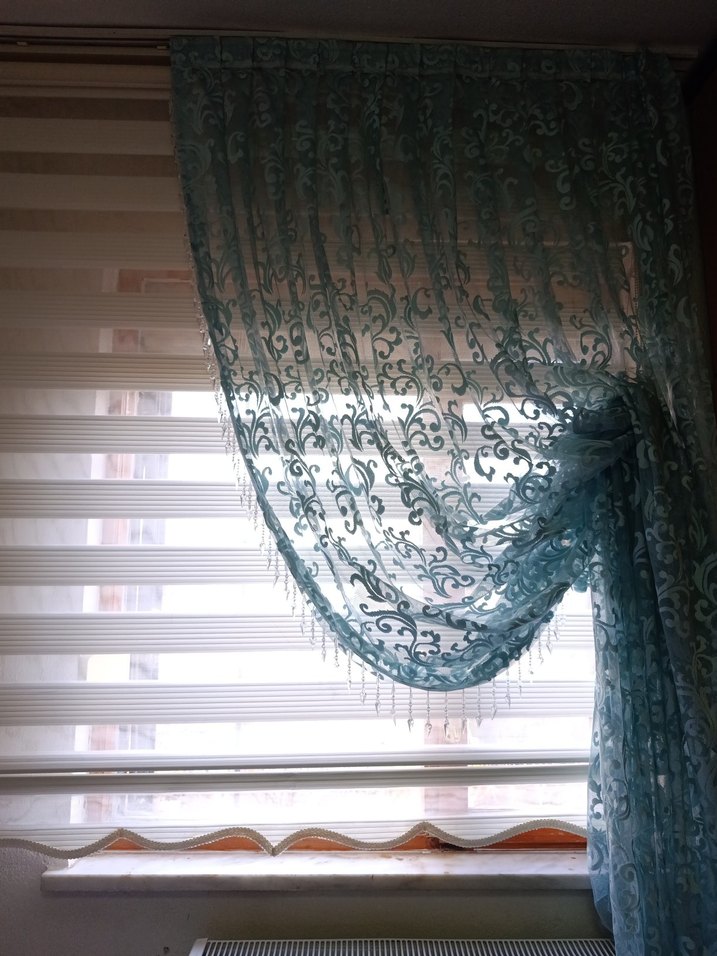 Brıllant marka Mavi işlemeli Mavi Parlak Tül Perde - Görsel 2