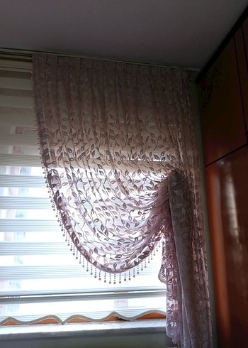 Pembe Bağlama Desenli Fon Perde - Görsel 4