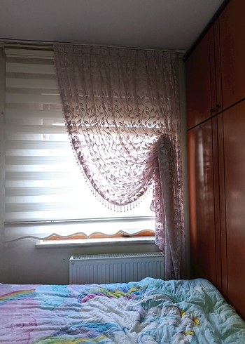 Pembe Bağlama Desenli Fon Perde - Görsel 5