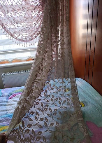 Pembe Bağlama Desenli Fon Perde - Görsel 2