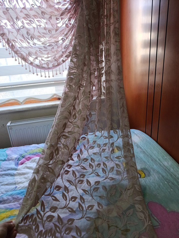 Pembe Bağlama Desenli Fon Perde - Görsel 2