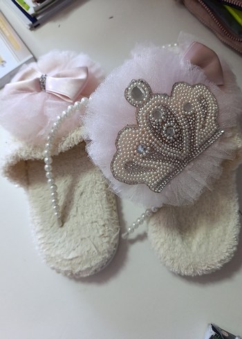 İnci Detaylı Pembe Lohusa Terliği - Görsel 2