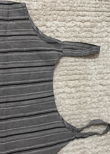 Gri Çizgili Elbise kısa - Görsel 2