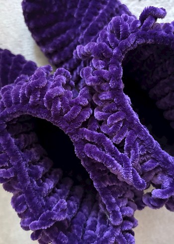 Mor Kadife Kız Çocuk Ev Terliği Panduf - Görsel 3