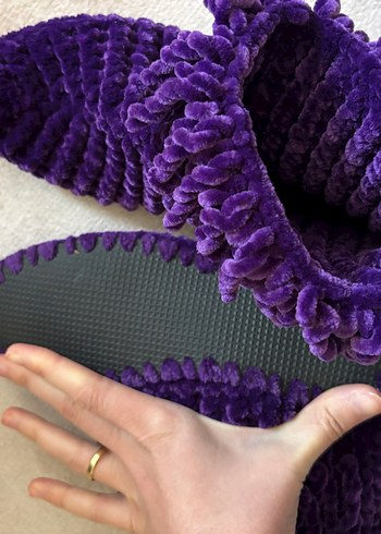 Mor Kadife Kız Çocuk Ev Terliği Panduf - Görsel 6