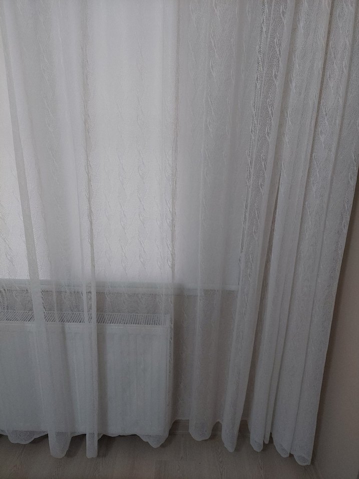 2 adet Beyaz Düz Desen Tül Perde - Görsel 3
