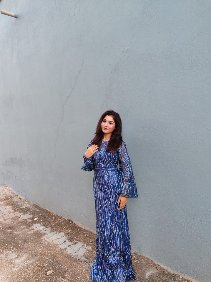 Uzun Lacivert Bohem Kadın Abiye Elbise - Görsel 2