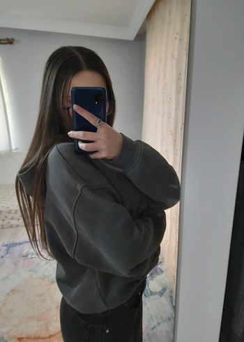 koyu yesil Kadın Oversize Sweatshirt - Görsel 2