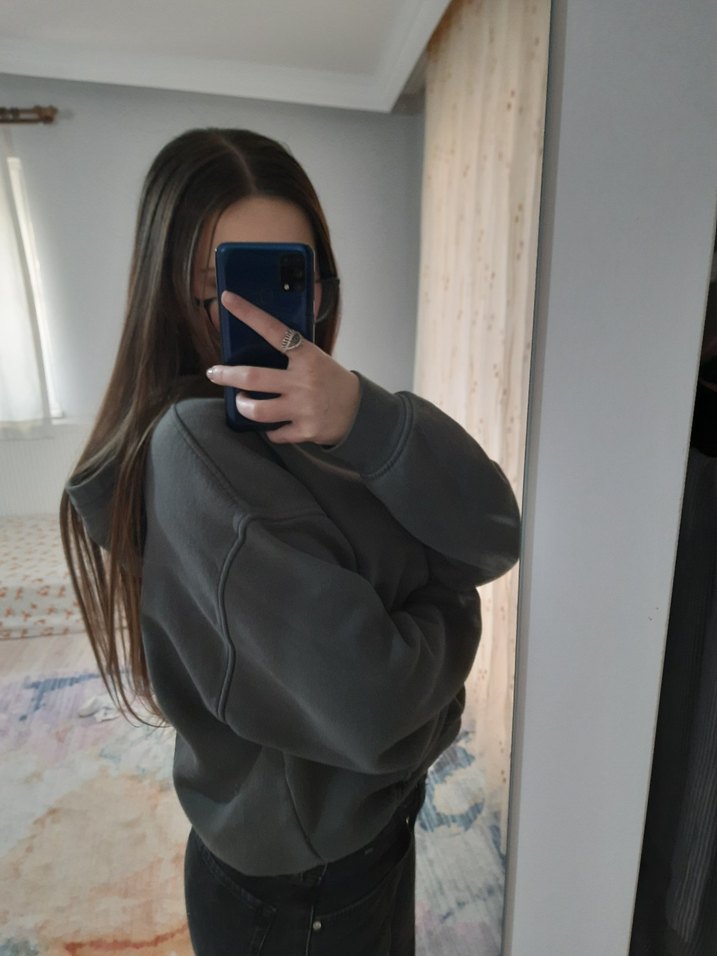 koyu yesil Kadın Oversize Sweatshirt - Görsel 2