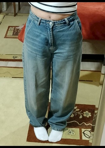 Kadın Gri Mavi Baggy Denim Pantolon - Görsel 3