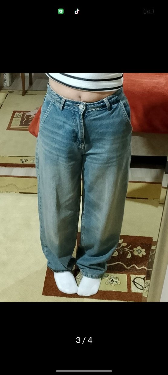 Kadın Gri Mavi Baggy Denim Pantolon - Görsel 3