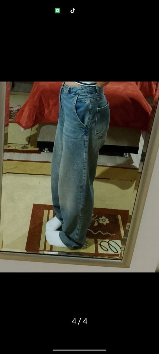 Kadın Gri Mavi Baggy Denim Pantolon - Görsel 4