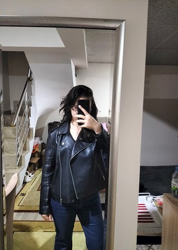 Kadın Siyah Deri Ceket - Görsel 3