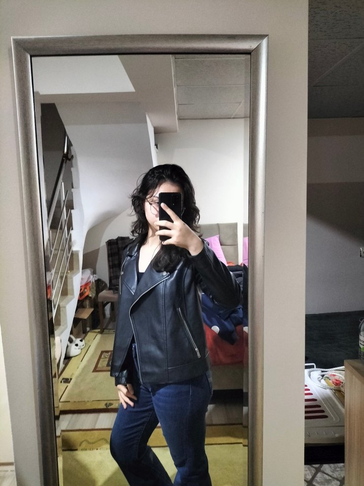 Kadın Siyah Deri Ceket - Görsel 4