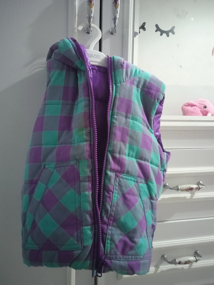 Kız Çocuk Mor Fermuarlı Kapüşonlu Yelek - Görsel 5