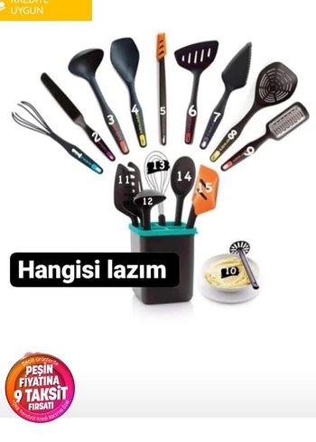 Siyah Plastik Mutfak Gereçleri Seti 15 Parça