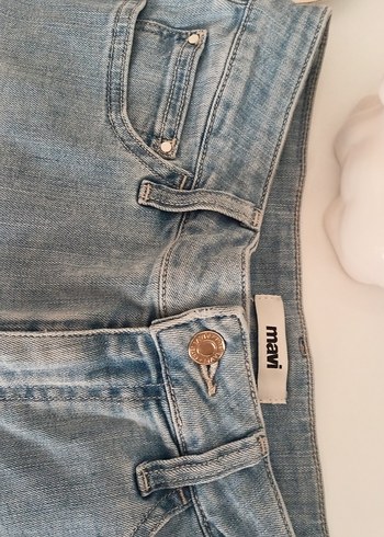 Mavi Gri Düğmeli Kadın Denim Şort