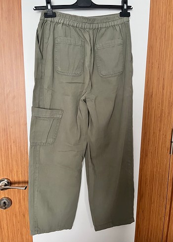 Kadın Haki Keten Bol Kesim Pantolon - Görsel 3