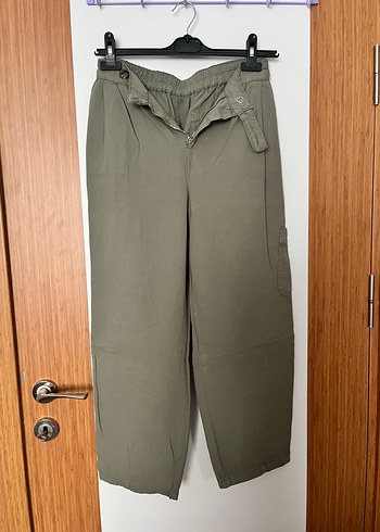 Kadın Haki Keten Bol Kesim Pantolon - Görsel 2