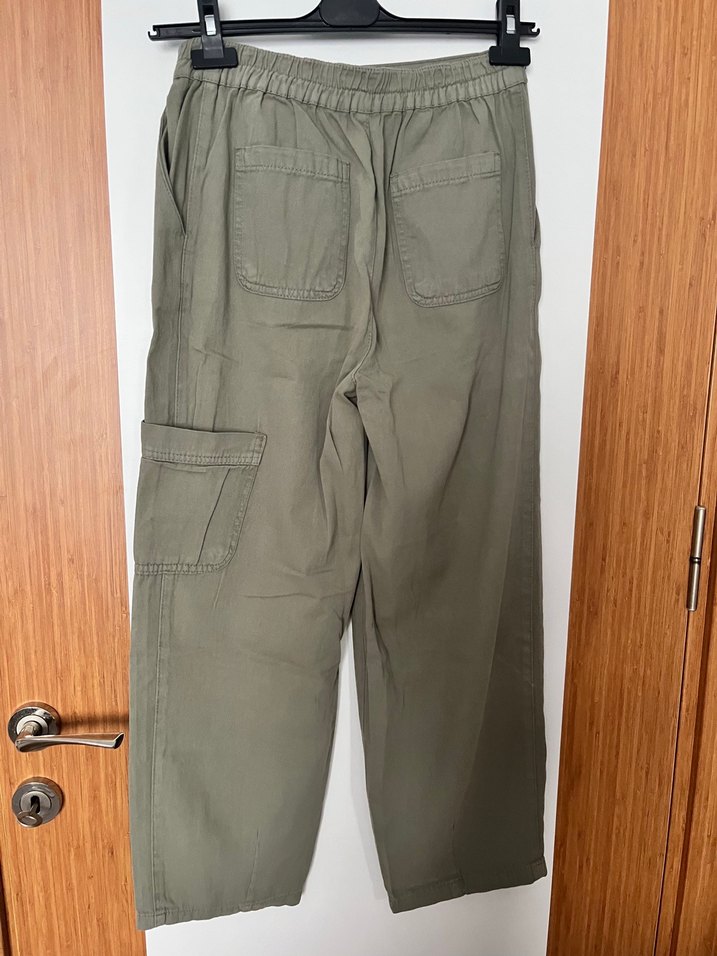 Kadın Haki Keten Bol Kesim Pantolon - Görsel 3