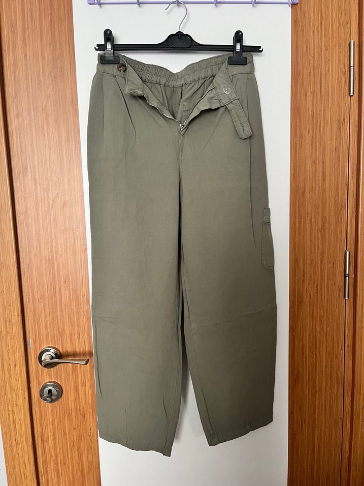 Kadın Haki Keten Bol Kesim Pantolon - Görsel 2