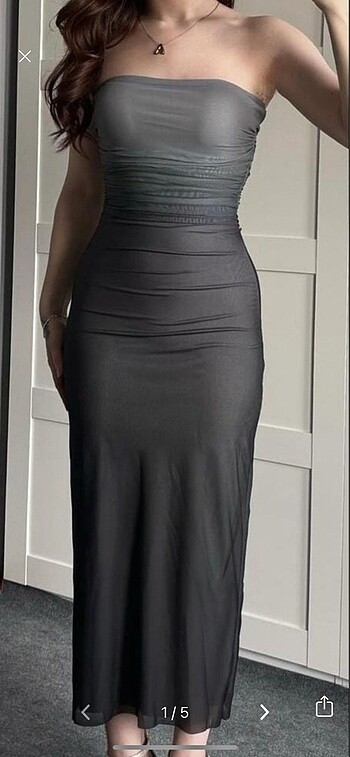 Straplez midi elbise