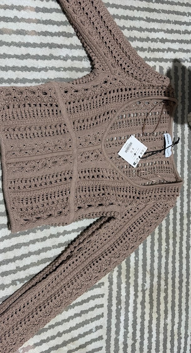 Bej V Yakalı Örgü Kadın Kazak - Görsel 2