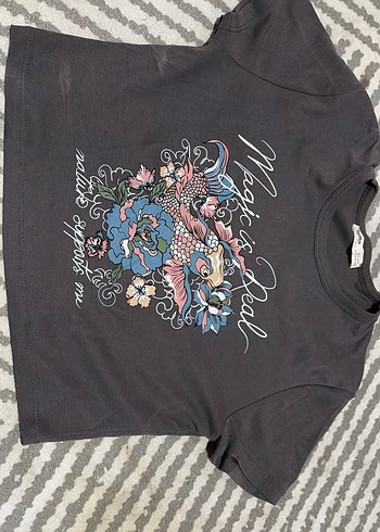 Bohem Desenli Kısa Kollu Gri Tişört - Görsel 2