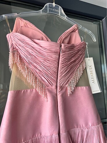 ALFABETA mini taşlı pembe elbise - Görsel 5