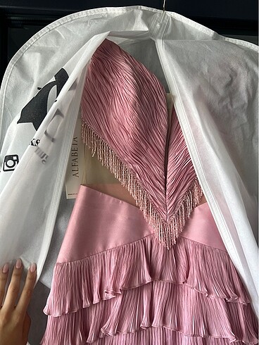 ALFABETA mini taşlı pembe elbise - Görsel 7