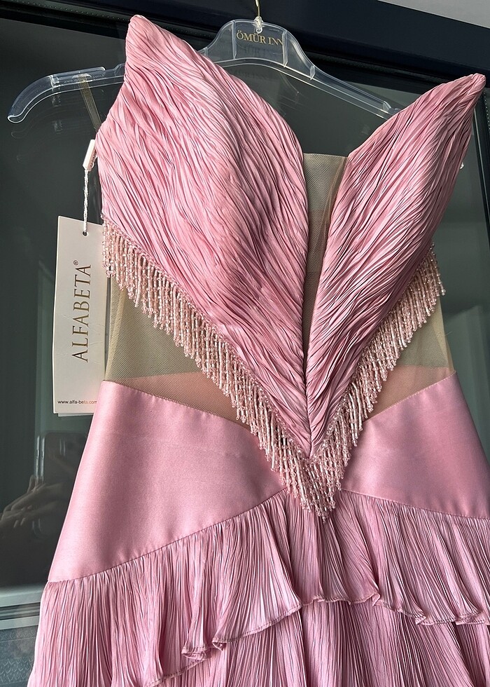 ALFABETA mini taşlı pembe elbise - Görsel 3