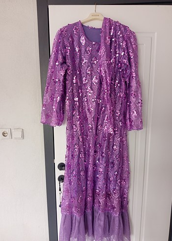 Mor Dantel Detaylı Uzun Bohem Elbise - Görsel 4