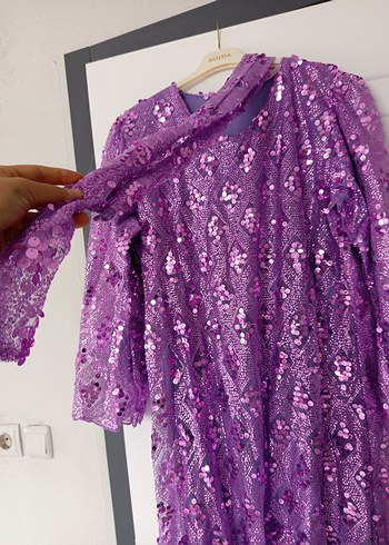 Mor Dantel Detaylı Uzun Bohem Elbise - Görsel 3