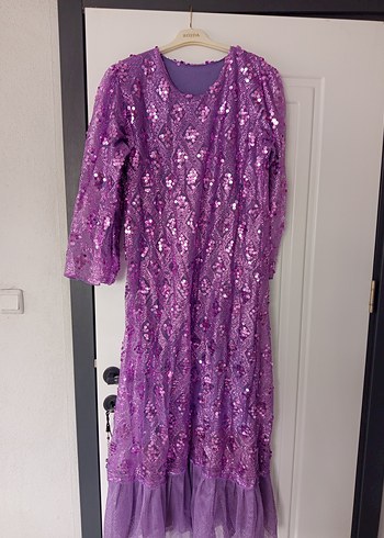 Mor Dantel Detaylı Uzun Bohem Elbise - Görsel 2