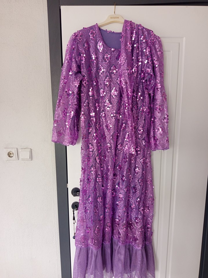 Mor Dantel Detaylı Uzun Bohem Elbise - Görsel 4