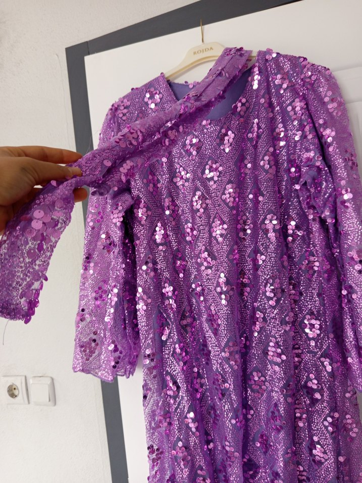 Mor Dantel Detaylı Uzun Bohem Elbise - Görsel 3