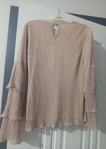 Bej Pilili, Uzun Kollu Kadın Bluz - Görsel 2