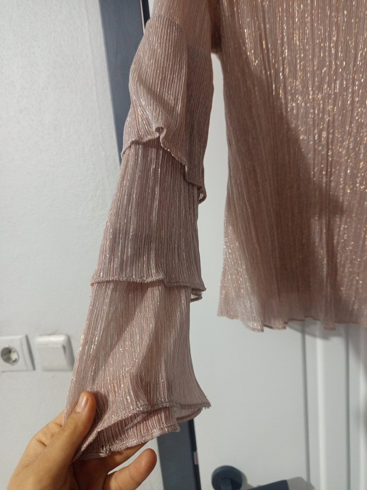 Bej Pilili, Uzun Kollu Kadın Bluz - Görsel 3