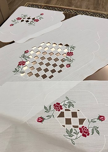 Nakışlı Beyaz Masa Örtüsü Seti - Görsel 4
